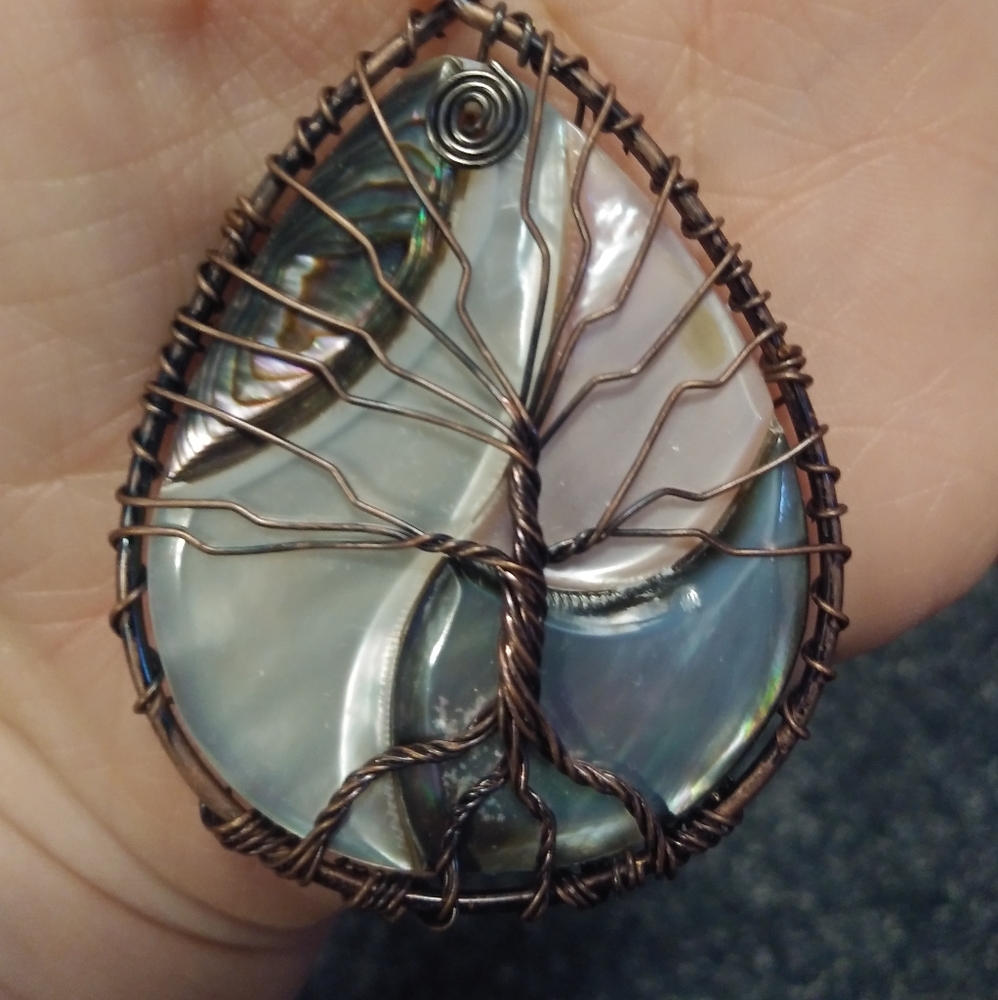 Tree of life abalone shell necklace